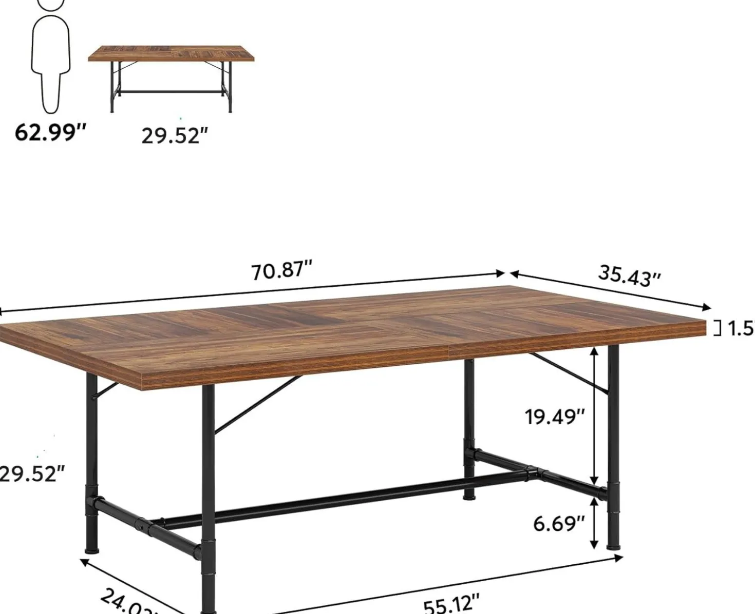 6FT Conference Table, 70.8" Rectangle Training Table Boardroom Desk