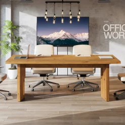 5.25FT Solid Wood Conference Table for 4-6 Users, 63" Executive Desk with Cutout Bases