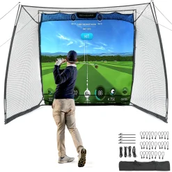 Golf Net, 11x8ft Golf Simulator Hitting Net with Sag-Free Impact Screen & Noise-Reducing Target Cloth