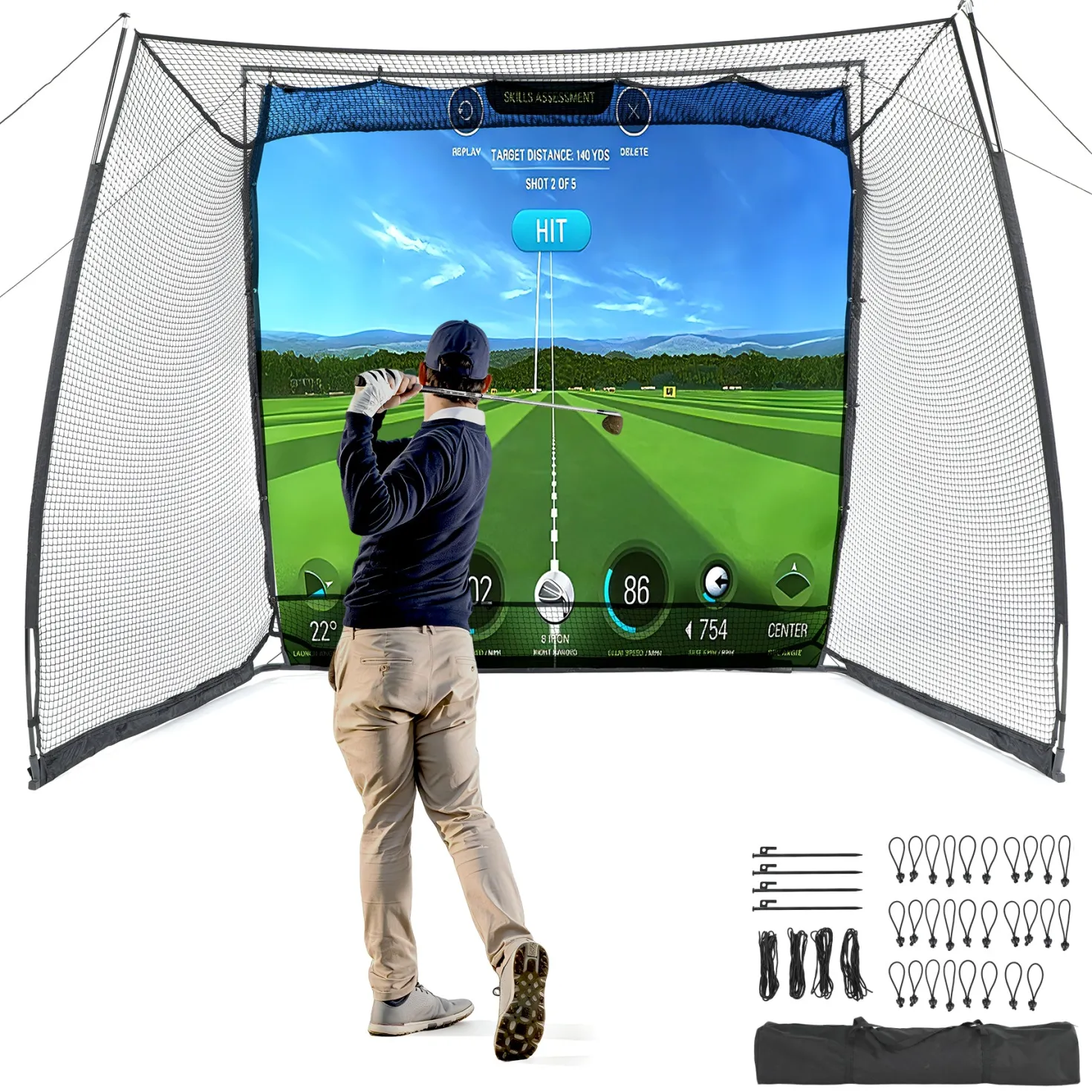 Golf Net, 11x8ft Golf Simulator Hitting Net with Sag-Free Impact Screen & Noise-Reducing Target Cloth