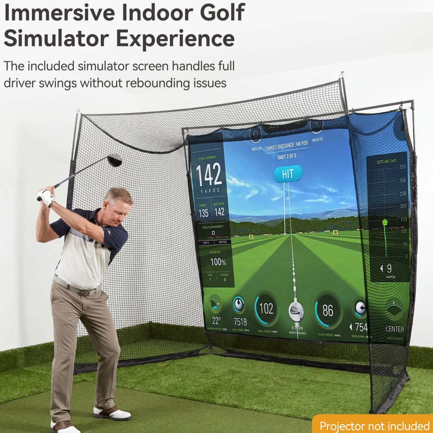Golf Net, 11x8ft Golf Simulator Hitting Net with Sag-Free Impact Screen & Noise-Reducing Target Cloth