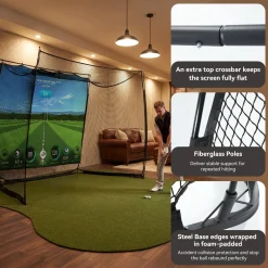 Golf Net, 11x8ft Golf Simulator Hitting Net with Sag-Free Impact Screen & Noise-Reducing Target Cloth