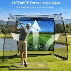 Golf Net, 11x8ft Golf Simulator Hitting Net with Sag-Free Impact Screen & Noise-Reducing Target Cloth