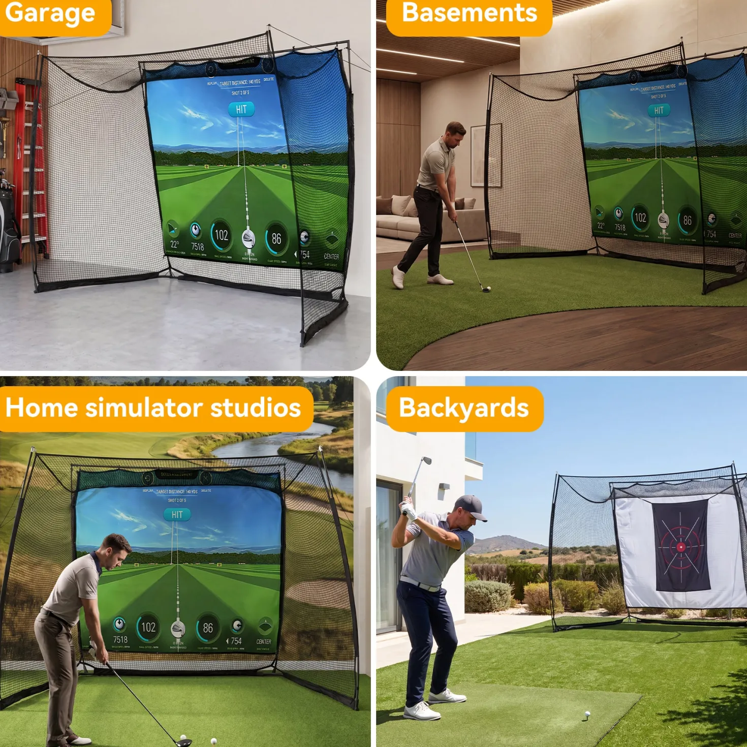 Golf Net, 11x8ft Golf Simulator Hitting Net with Sag-Free Impact Screen & Noise-Reducing Target Cloth