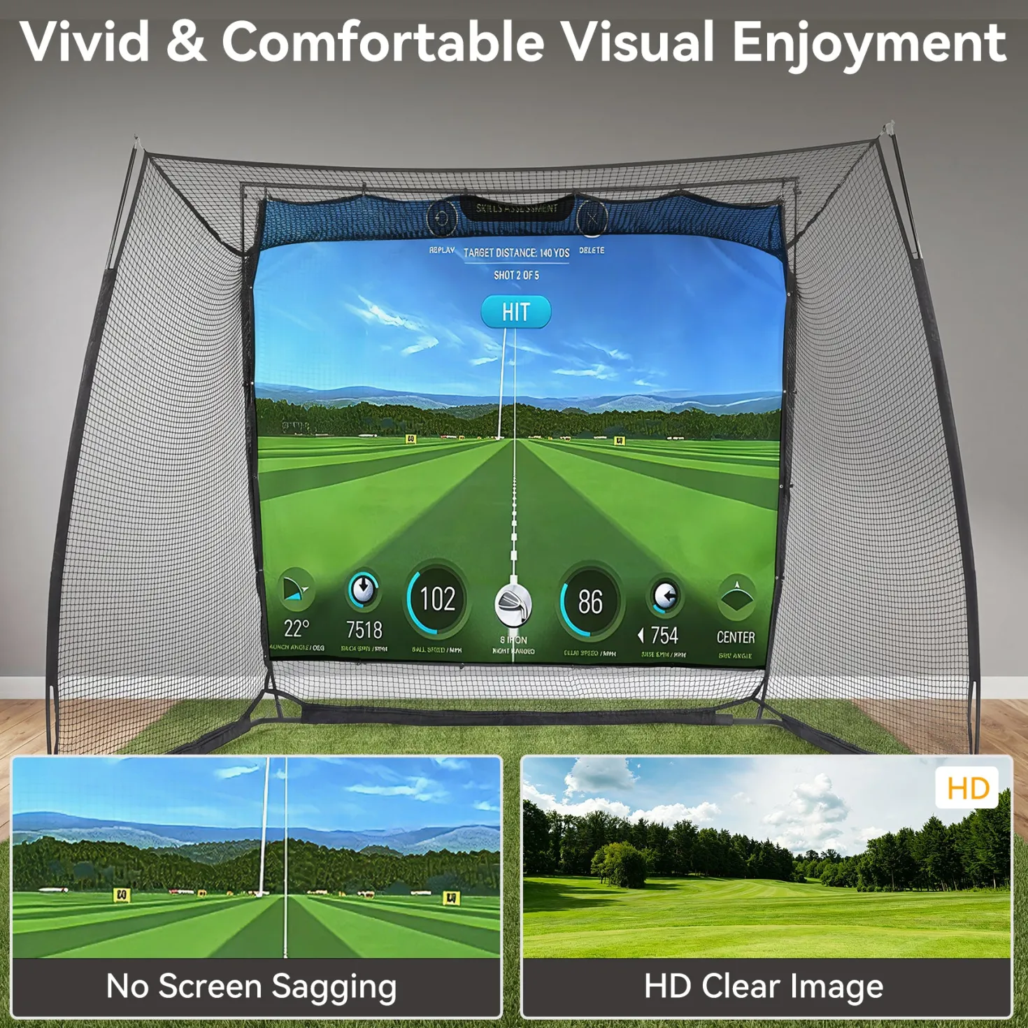 Golf Net, 11x8ft Golf Simulator Hitting Net with Sag-Free Impact Screen & Noise-Reducing Target Cloth
