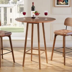39.37"H Round Bar Table, Solid Wood Bistro Table with Sturdy Frame