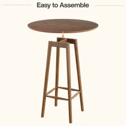 39.37"H Round Bar Table, Solid Wood Bistro Table with Sturdy Frame