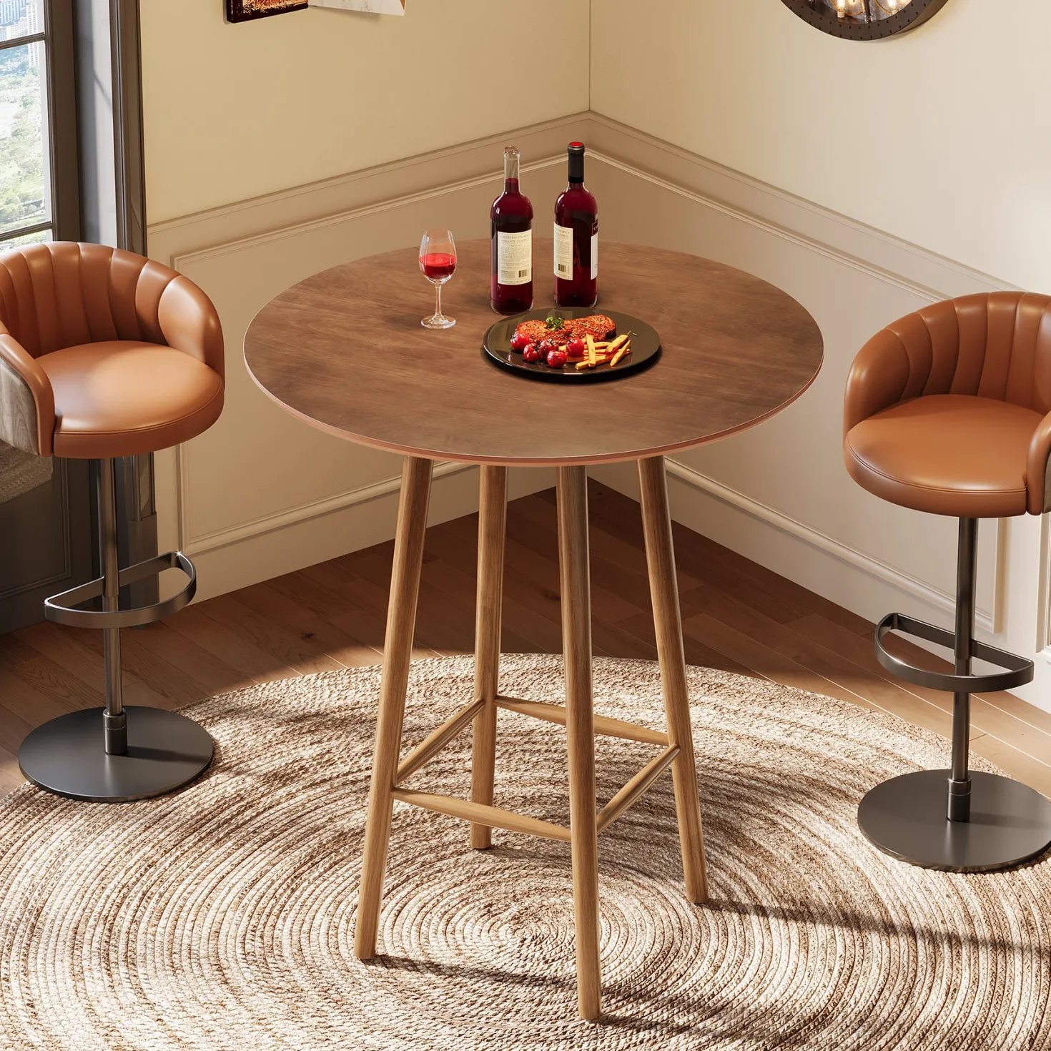 39.37"H Round Bar Table, Solid Wood Bistro Table with Sturdy Frame