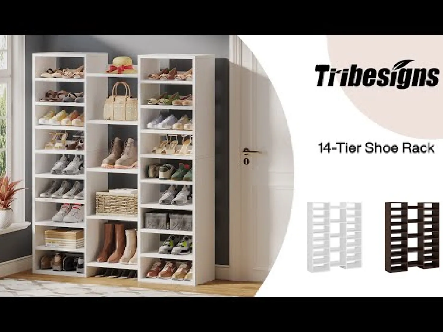 59"H Shoe Rack, Freestanding Shoe Organizer with 23 Storage Shelves