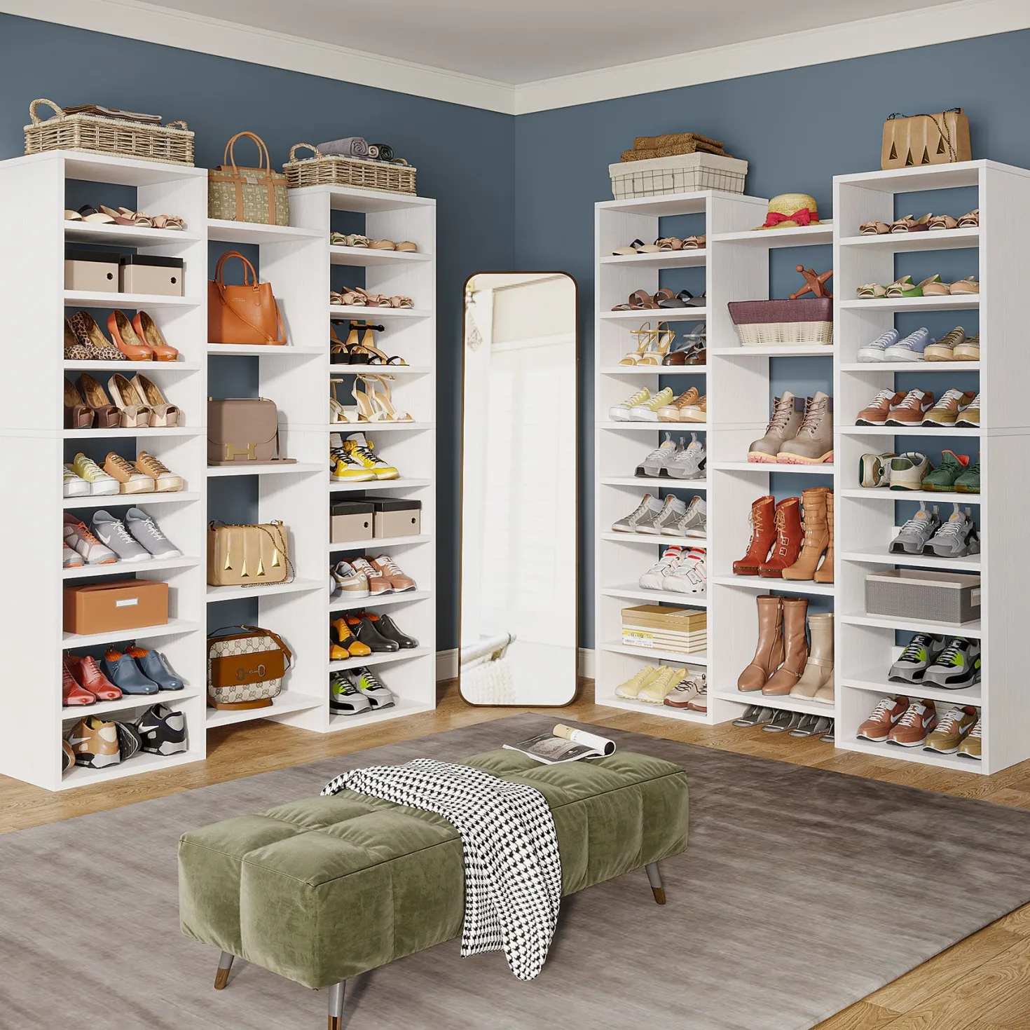 59"H Shoe Rack, Freestanding Shoe Organizer with 23 Storage Shelves