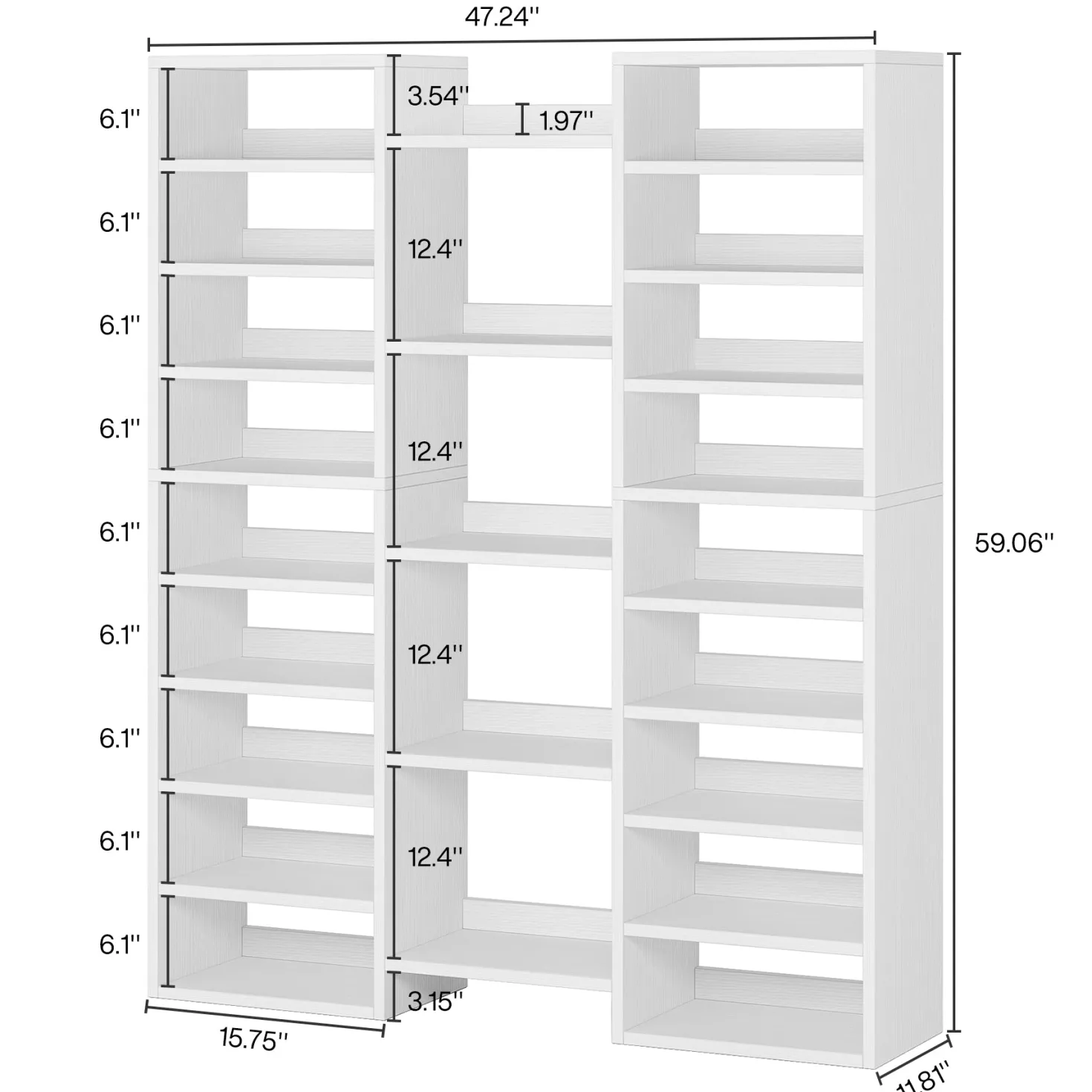 59"H Shoe Rack, Freestanding Shoe Organizer with 23 Storage Shelves