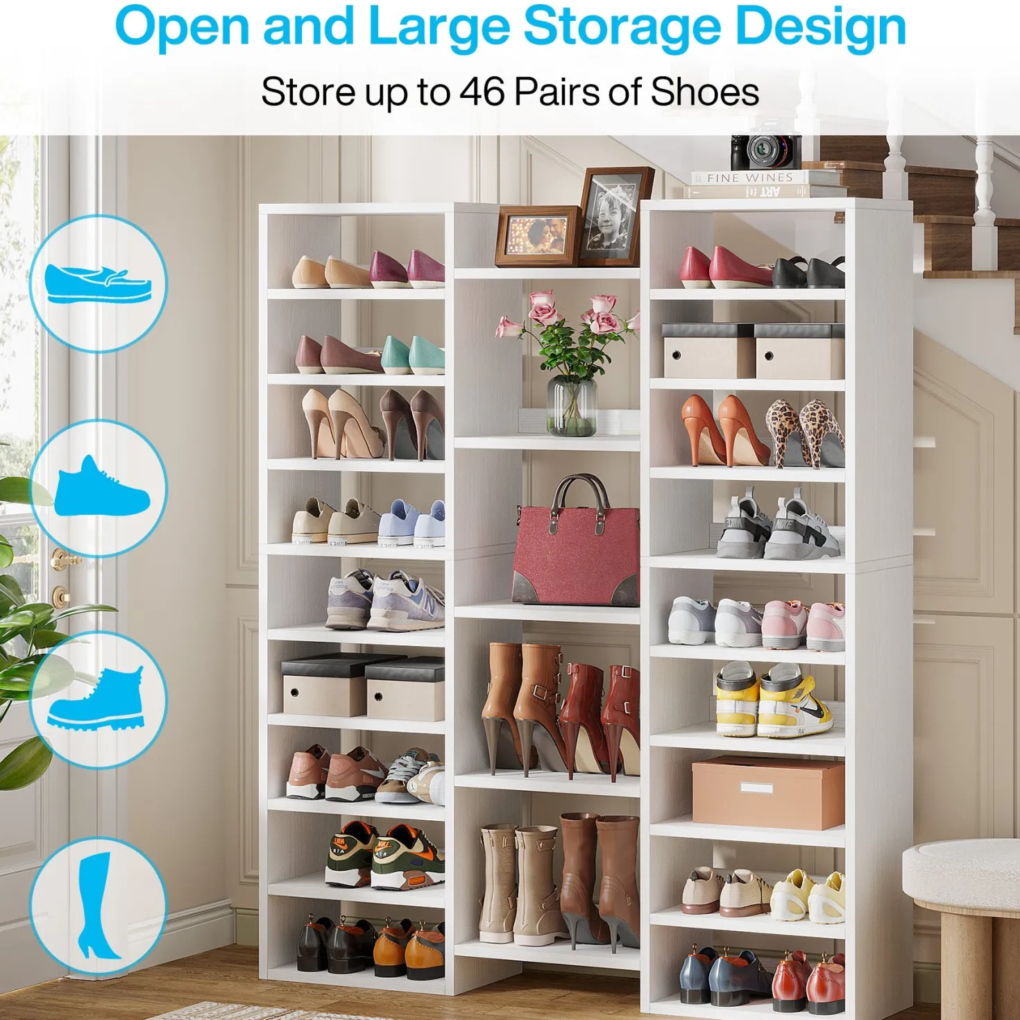 59"H Shoe Rack, Freestanding Shoe Organizer with 23 Storage Shelves