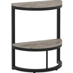 Half Round End Table, Narrow Side Table with Metal Frame