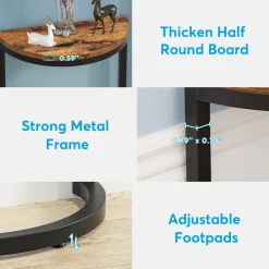 Half Round End Table, Narrow Side Table with Metal Frame