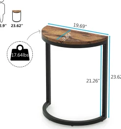 Half Round End Table, Narrow Side Table with Metal Frame