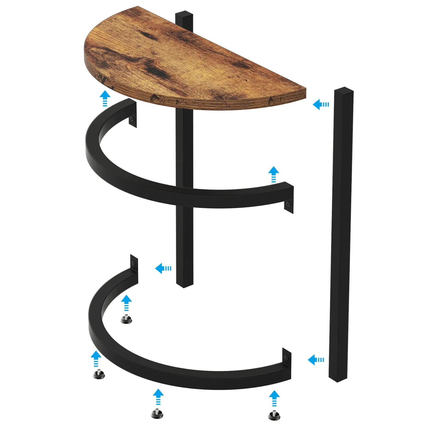 Half Round End Table, Narrow Side Table with Metal Frame