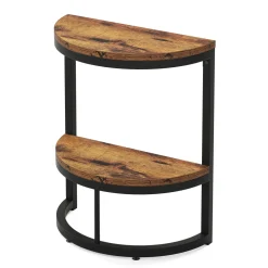 Half Round End Table, Narrow Side Table with Metal Frame