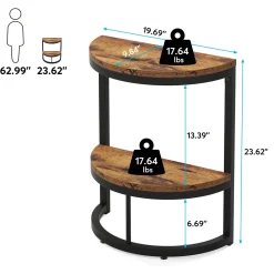 Half Round End Table, Narrow Side Table with Metal Frame