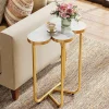 Half-Flower End Table, Faux Marble Side Table with Gold Frame