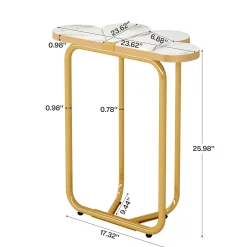 Half-Flower End Table, Faux Marble Side Table with Gold Frame