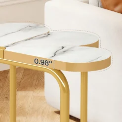 Half-Flower End Table, Faux Marble Side Table with Gold Frame