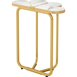 Half-Flower End Table, Faux Marble Side Table with Gold Frame