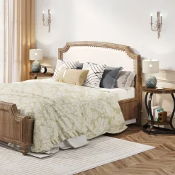Half-Round End Table, Side Table with 2-Tier Shelves