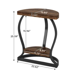 Half-Round End Table, Side Table with 2-Tier Shelves