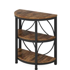 Half-Round End Table, 3-Tier Narrow Side Table with Metal Frame