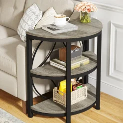 Half-Round End Table, 3-Tier Narrow Side Table with Metal Frame