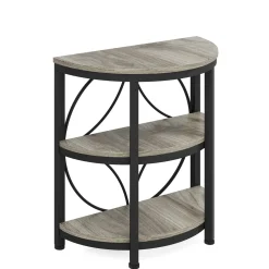 Half-Round End Table, 3-Tier Narrow Side Table with Metal Frame
