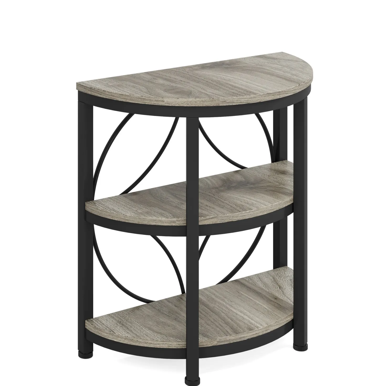Half-Round End Table, 3-Tier Narrow Side Table with Metal Frame
