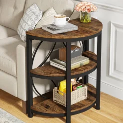 Half-Round End Table, 3-Tier Narrow Side Table with Metal Frame