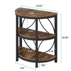 Half-Round End Table, 3-Tier Narrow Side Table with Metal Frame