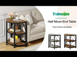 Half-Round End Table, 3-Tier Narrow Side Table with Metal Frame