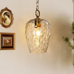 Hammered Glass Pendant Light, Rippled Hanging Light with Adjustable 60-Inch Chain