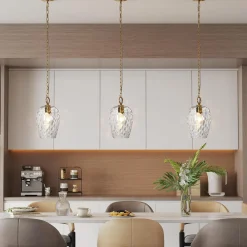Hammered Glass Pendant Light, Rippled Hanging Light with Adjustable 60-Inch Chain