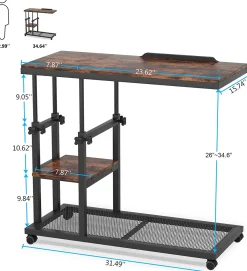 Height Adjustable C Table, Mobile Side Table with Tiltable Drawing Board