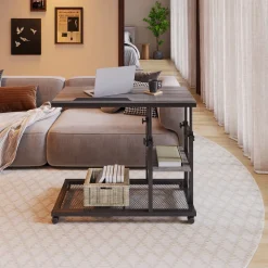 Height Adjustable C Table, Mobile Side Table with Tiltable Drawing Board