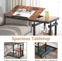 Height Adjustable C Table, Mobile Side Table with Tiltable Drawing Board