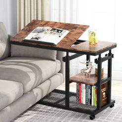 Height Adjustable C Table, Mobile Side Table with Tiltable Drawing Board