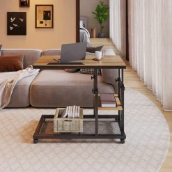 Height Adjustable C Table, Mobile Side Table with Tiltable Drawing Board