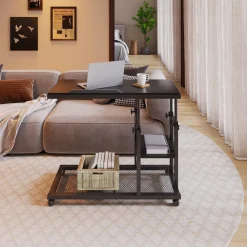 Height Adjustable C Table, Mobile Side Table with Tiltable Drawing Board