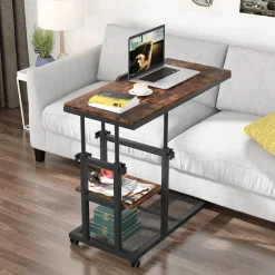 Height Adjustable C Table, Mobile Side Table with Tiltable Drawing Board