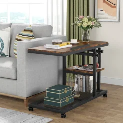 Height Adjustable C Table, Mobile Side Table with Tiltable Drawing Board