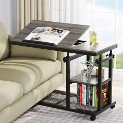 Height Adjustable C Table, Mobile Side Table with Tiltable Drawing Board
