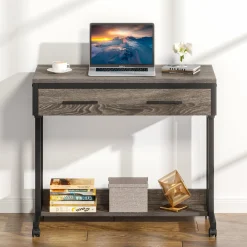 Height Adjustable Desk, Mobile Side Table Portable Desk with Drawers