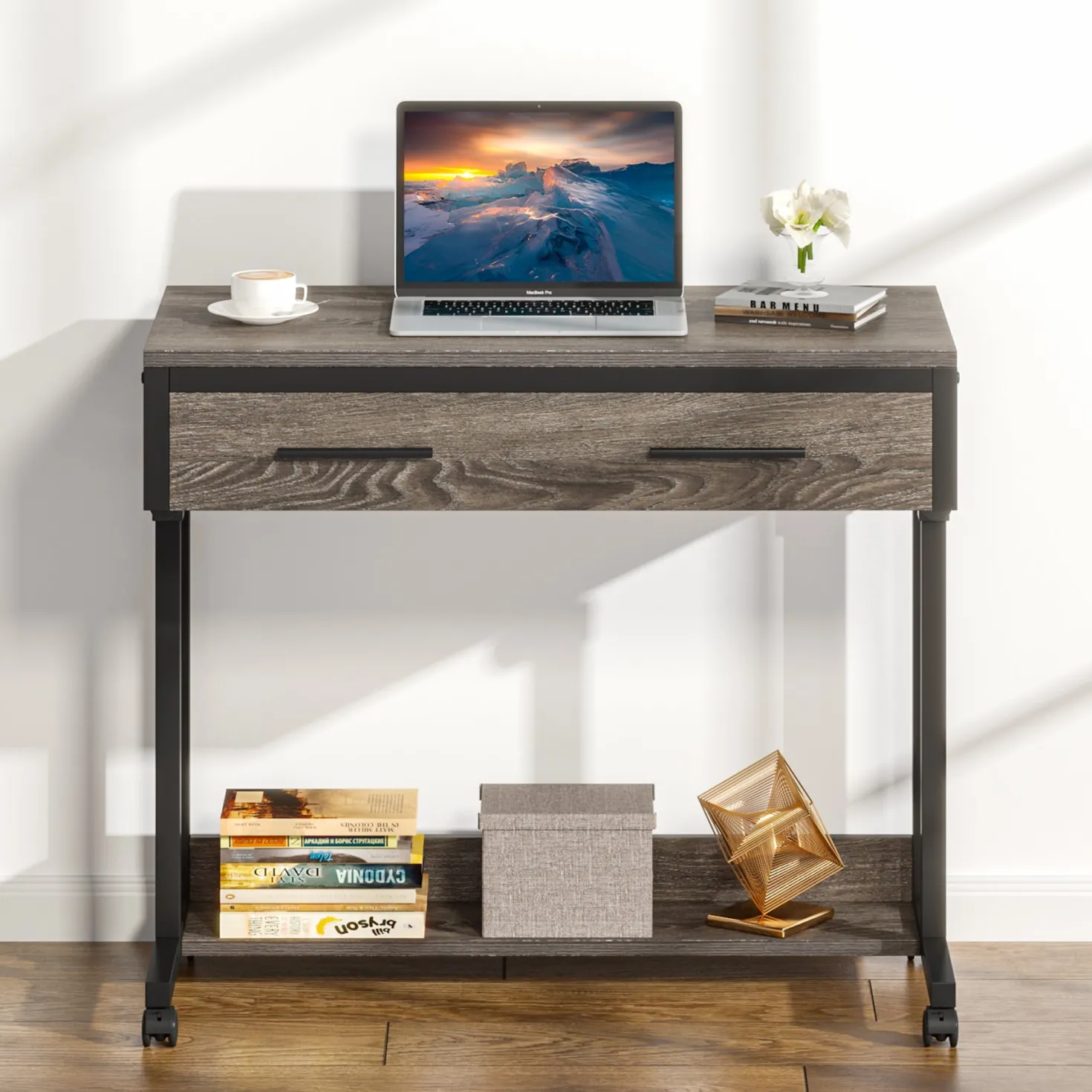 Height Adjustable Desk, Mobile Side Table Portable Desk with Drawers