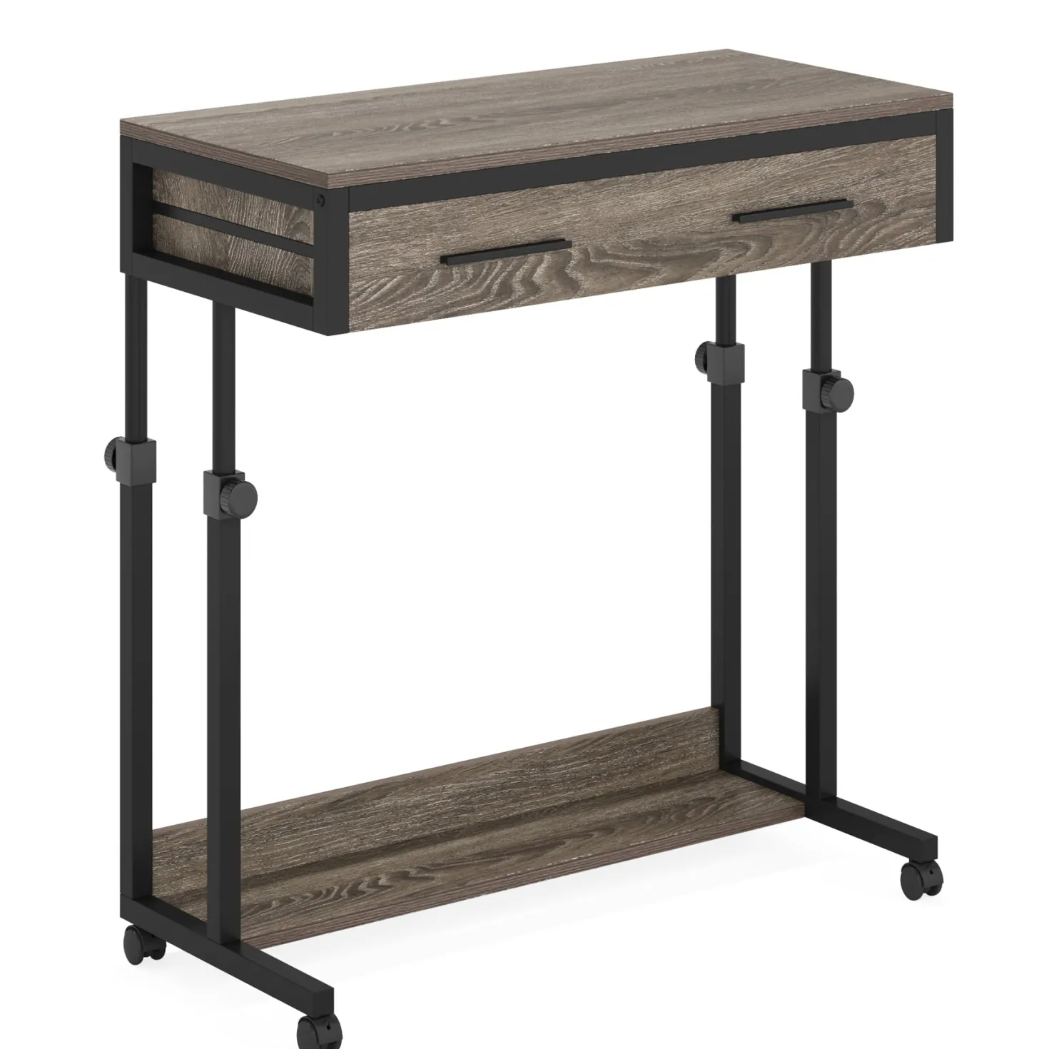 Height Adjustable Desk, Mobile Side Table Portable Desk with Drawers