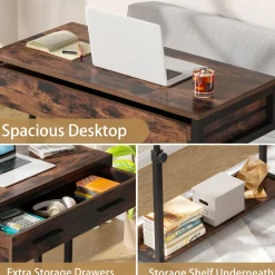 Height Adjustable Desk, Mobile Side Table Portable Desk with Drawers